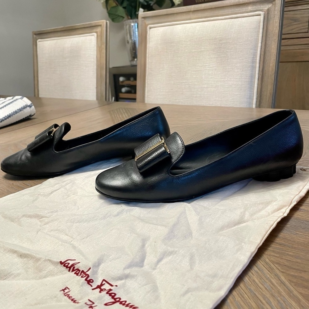 Salvatore Ferragamo Sarno Black Leather Loafers Shoes Flats - Picture 7 of 11